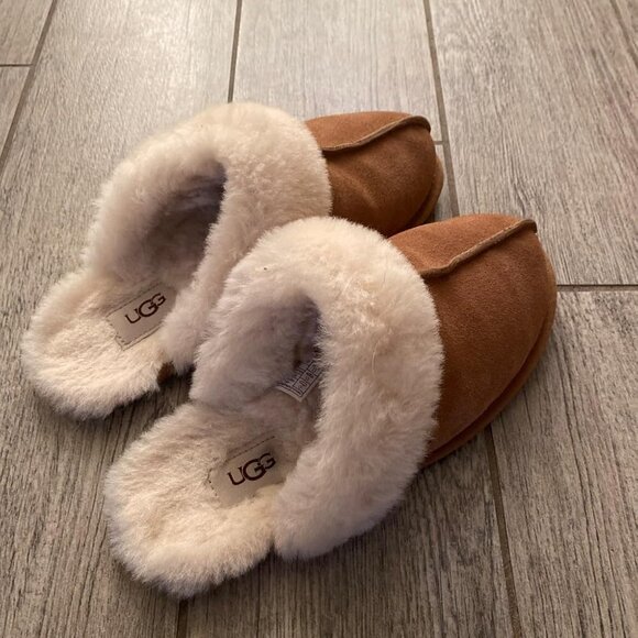 🆕Women's Chestnut Imported Sheepskin Dyed Sheep Fur Suede upper Slipper - Picture 3 of 12